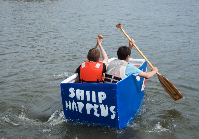 Jeffrey Butrick and Elijah Richards-Auld speed away in their boat, Shiip Happens. Along with teammates Jacob Spark, Eddie Espejo and Owen Patnaude, the team tied for second place. BY GEORGIA SPARLING